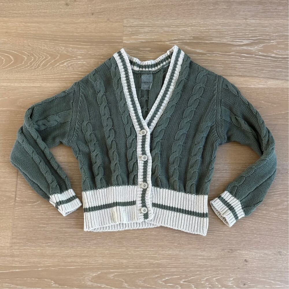 L Space Hampton Cardigan Sweater Size XS in Green Beige